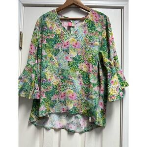 LaRoque Original Top Shirt Blouse OS Womens 100% Silk 3/4 Ruffle Sleeve